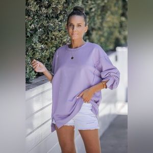 SOLD. Lavender purple boho bohemian oversized side slit pullover sweatshirt M/L